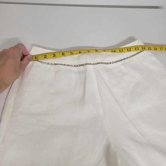 Escada Linen Beautiful Cream Ankle Pants with Embellished Crystals Trim - Picture 9 of 12